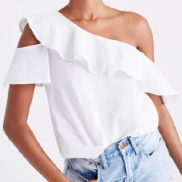 NEW! J. Crew One -Sleeve Off-The-Shoulder Ruffle Top - S - Picture 1 of 5
